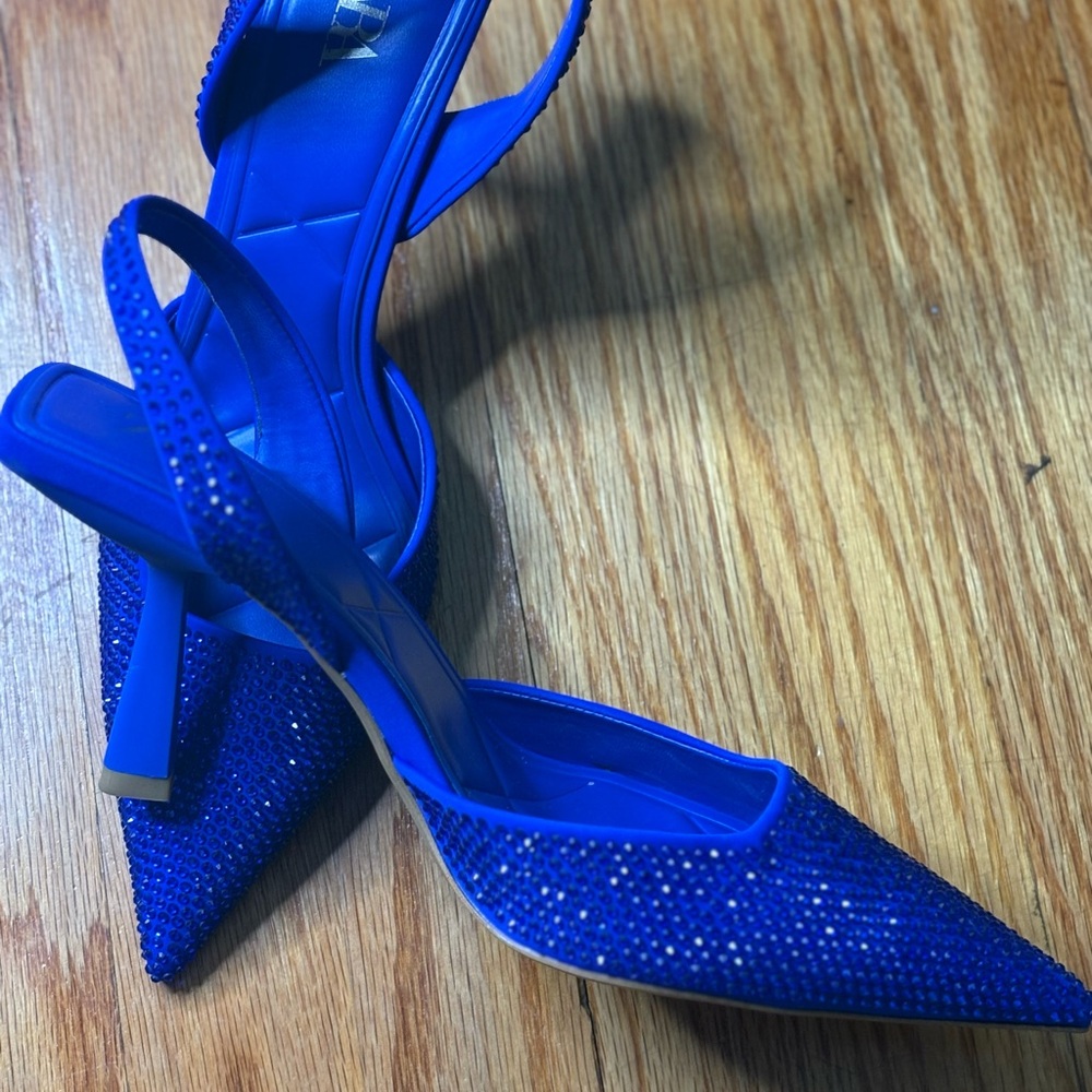 ZARA Royal Blue Rhinestone Slingback Heels – Statement Shoes ✨ WORN ONCE - Picture 5 of 6
